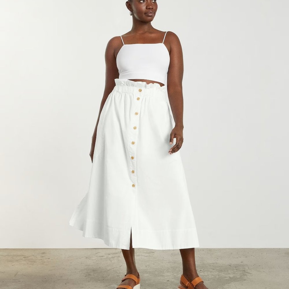 NWT Everlane Easy Button-Front Skirt in White, XXS
